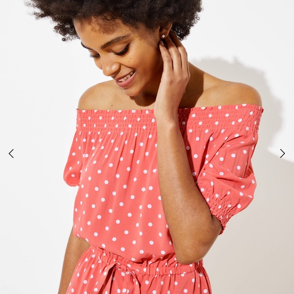 LOFT Beach Dotted Off the Shoulder Romper - Picture 3 of 3